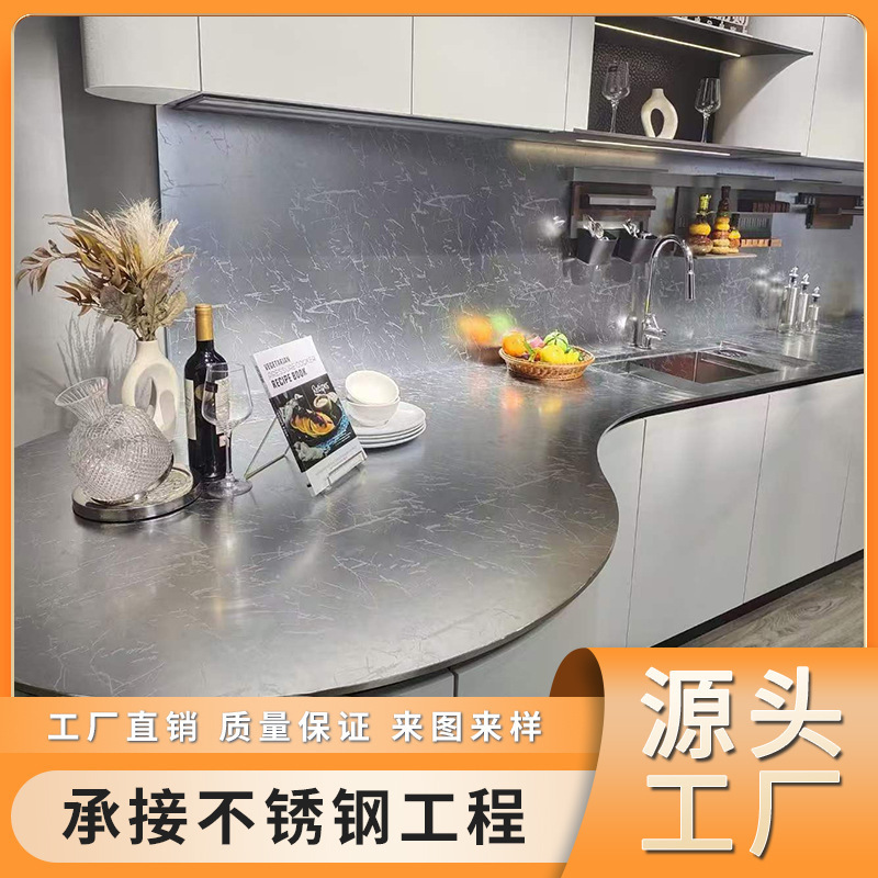 Modern Minimalist Stainless Steel Kitchen Cabinets with Integrated Simple Stove, 304 Stainless Steel Cabinets with Solid Countertops, Customizable