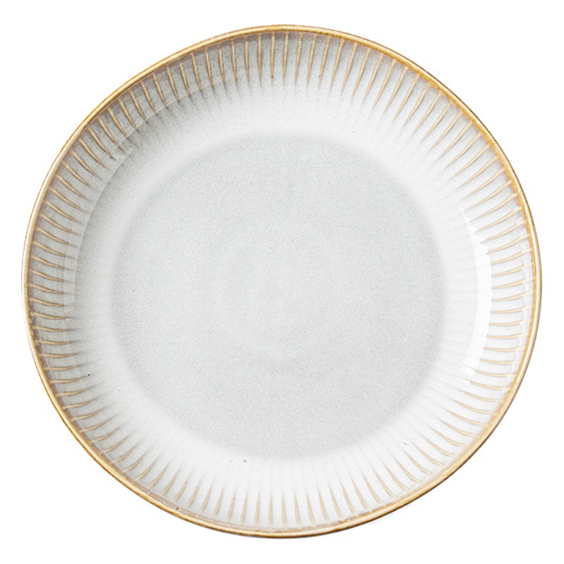 Estilo nórdico estilo japonés patrón vertical relieve plato profundo vajilla de cerámica para el hogar gruesa plato grande plato de ensalada de frutas al por mayor