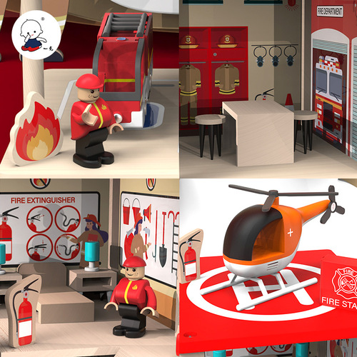 Simulated play house police station parking lot children's role-playing firefighter model building educational early education toys