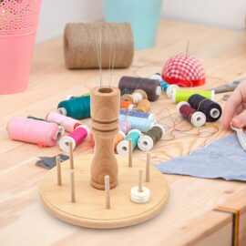 木质轴线架纱线毛线收纳架8个线轴站立式简约刺绣线木制纺纱线架