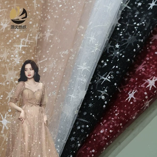 现货锦纶北斗星白钻亮片布料 洒粉婚纱礼服网布设计面料婚礼装饰