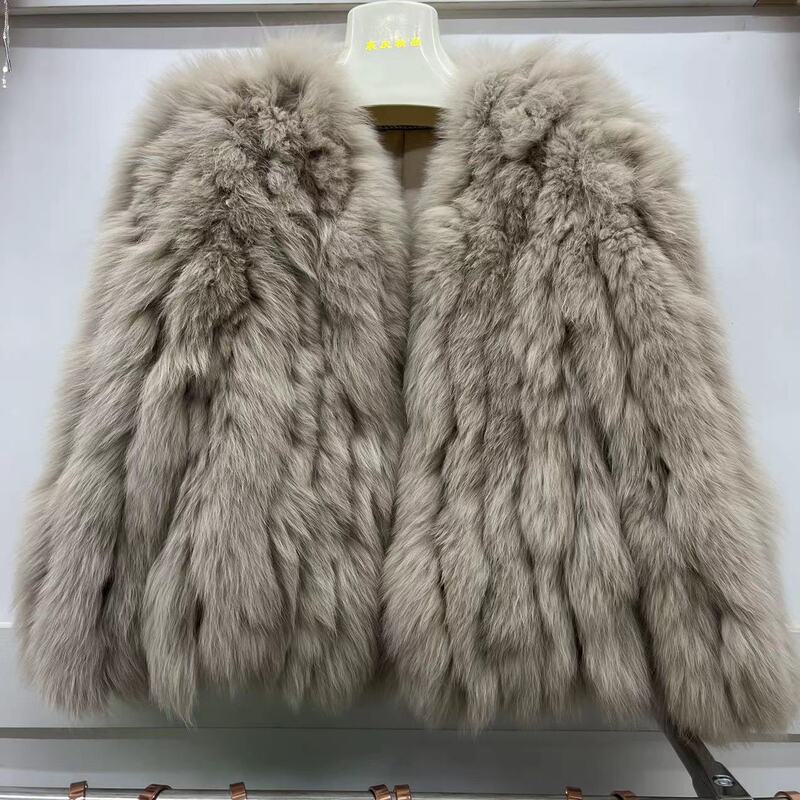 Fox Fur Collar Short Slim Fit Fur Coat 2025 Winter New Korean Style Real Fur Striped Encrypted Fur Coat