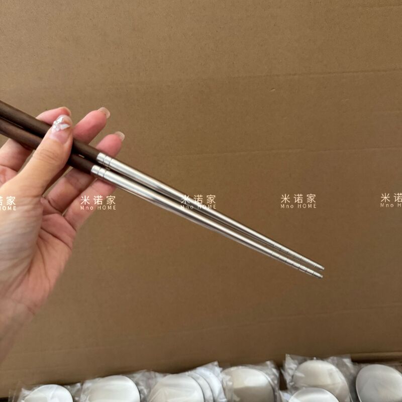 ミノ家304ステンレス胡桃木家庭用分食スプーン長箸セット商用レストランスプーン公箸分食|undefined