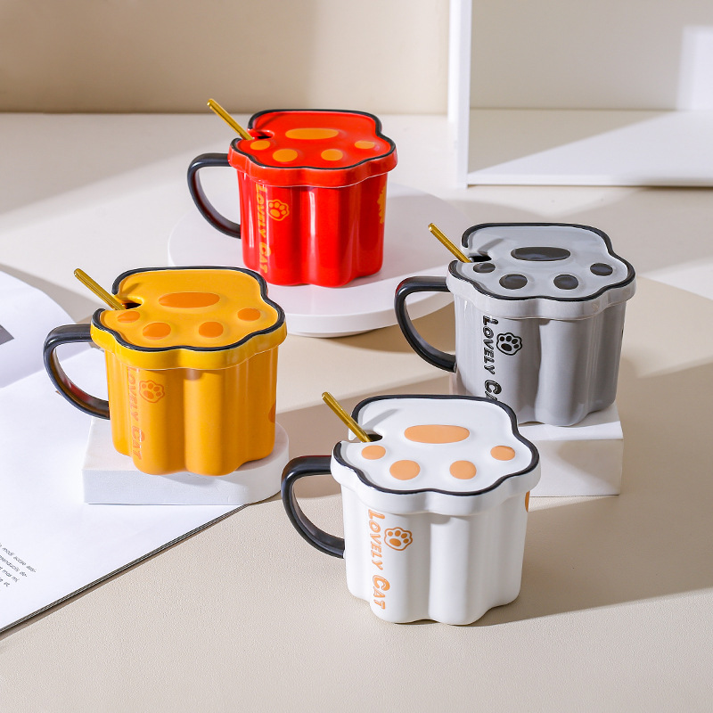 Creativo gato de dibujos animados garra Taza de cerámica Oficina pareja estudiante niños taza de beber con tapa cuchara taza de café