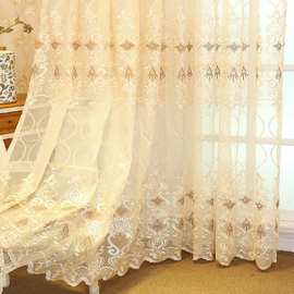 跨境欧式新款高档欧式透光窗纱绣花纱窗纱阳台客厅卧室隔断装饰帘