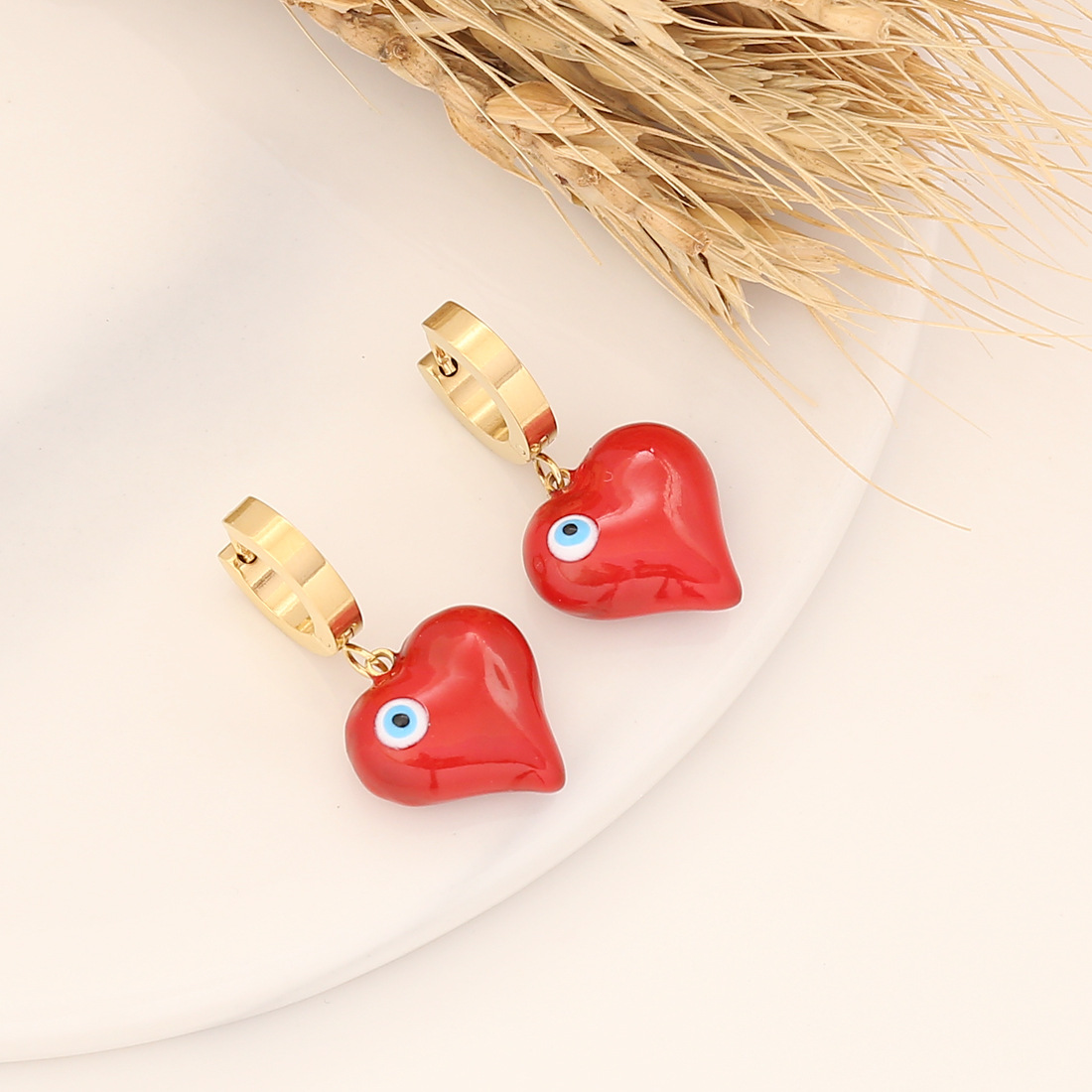 Fashion Heart Shape Stainless Steel Enamel Drop Earrings 1 Pair