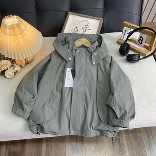 Ocean Home End Single Children's Wear for Boys and Girls Middle and Big Children's Spring and Autumn New Jacket Children's Soft Shell Hooded Rushtop