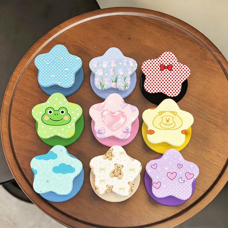 Cross-border bestseller: Pentagram-shaped airbag stand with cartoon print, retractable and foldable magnetic phone holder, wholesale