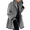 Round neck loose hooded woolen coat color blocking