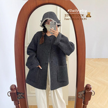 冬游季复古双面呢羊毛绒大衣羊毛外套女小个子带帽子红人推荐P374