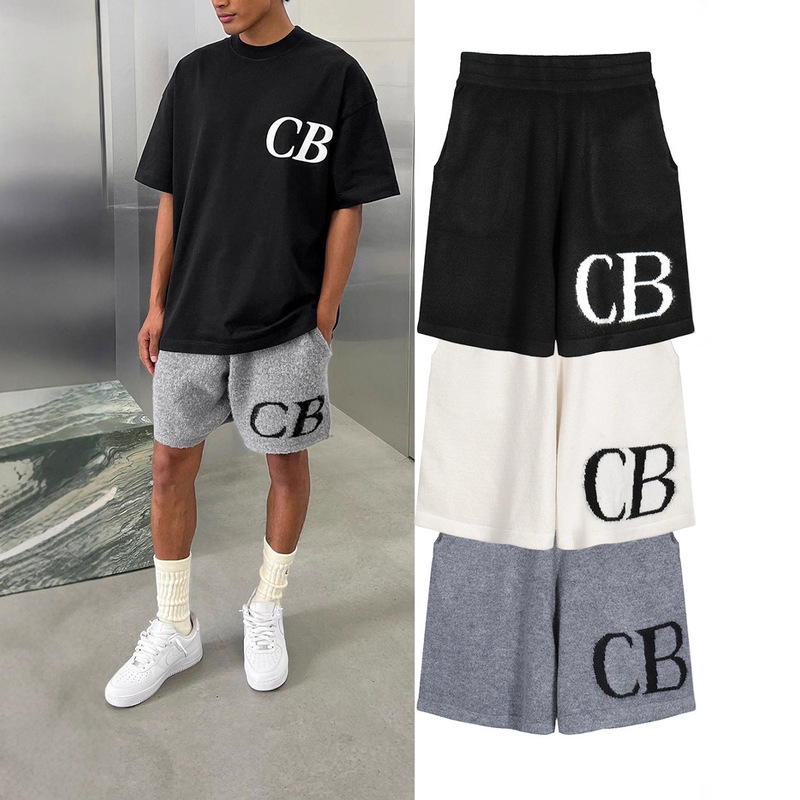 Cross-Border Cole Buxton Trendy Brand Cb Letter Logo Jacquard Wool Drawstring Shorts Casual Knitted Pants for Men and Women Cross-Border Cole Buxton Trendy Brand Cb Letter Logo Jacquard Wool Drawstring Shorts Casual Knitted Pants for Men and Women