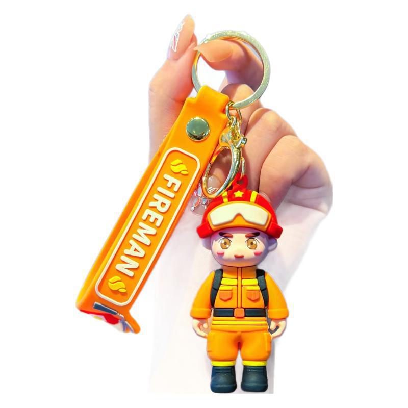Policía de tráfico de dibujos animados llaveros muñecas bomberos bolsas de oso coche colgar muñecas regalo pequeño