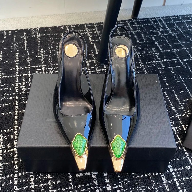 Yangshulin 2025 Spring/Summer New Women's High Heels with Small Square Toe, Vintage Gemstone Backless Design, Stiletto Heels