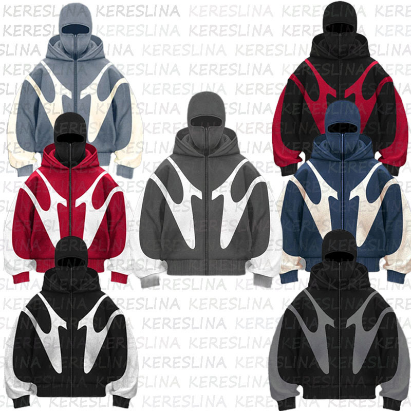 American Style Autumn and Winter Fashion Brand Double Hat Design Hooded Cardigan Sweater Men's and Women's Full Face Zipper Color Contrast High Street Jacket American Style Autumn and Winter Fashion Brand Double Hat Design Hooded Cardigan Sweater Men's and Women's Full Face Zipper Color Contrast High Street Jacket