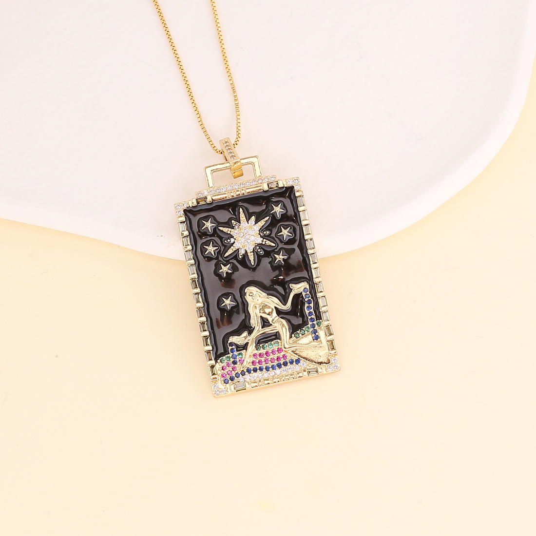 European And American New Personality Retro Square Brand Pendant Copper Micro-inlaid Zircon Necklace display picture 4
