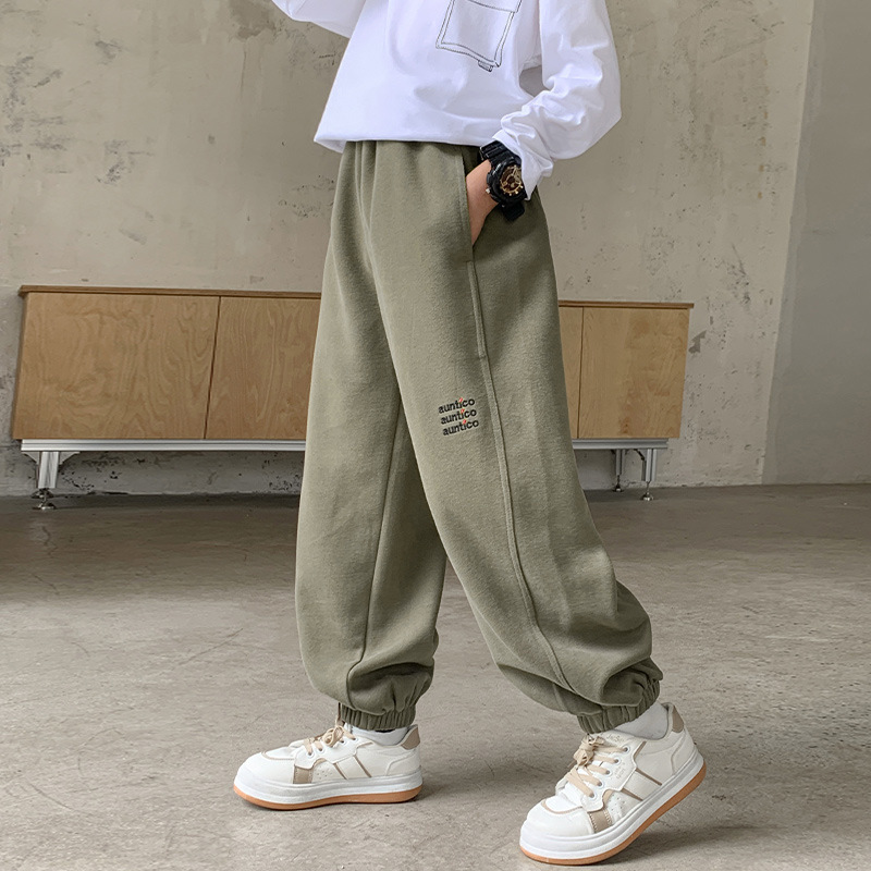 느슨한 십대 발 바인딩 단색 겨울 할란 바지 소년 스포츠 바지 가을 중대형 어린이 느슨한 캐주얼 바지