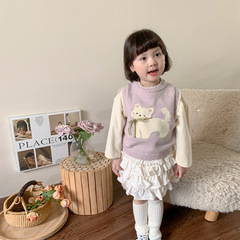 Vimutong Children's Vest 2024 Spring New Girls' Korean Style Knit Top Infant Backless Baby Clothes