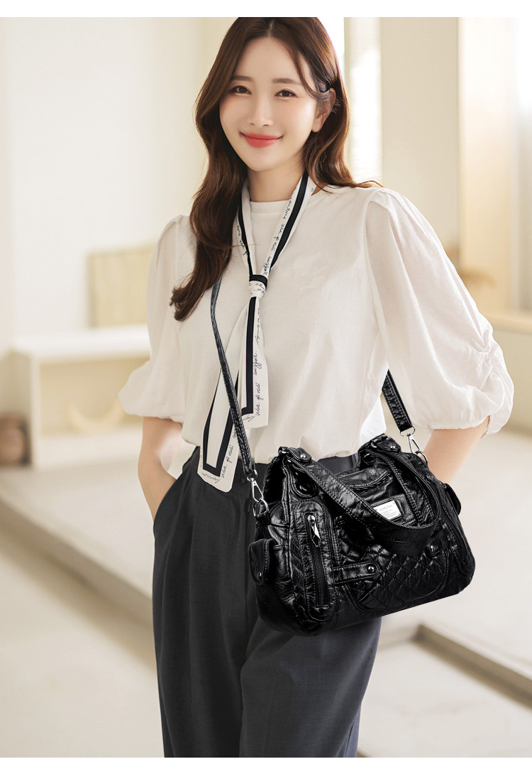 2023 New Mom Bag, washed leather casual commuting bag, women's large-capacity handbag, European and American style soft leather single-shoulder bag undefined