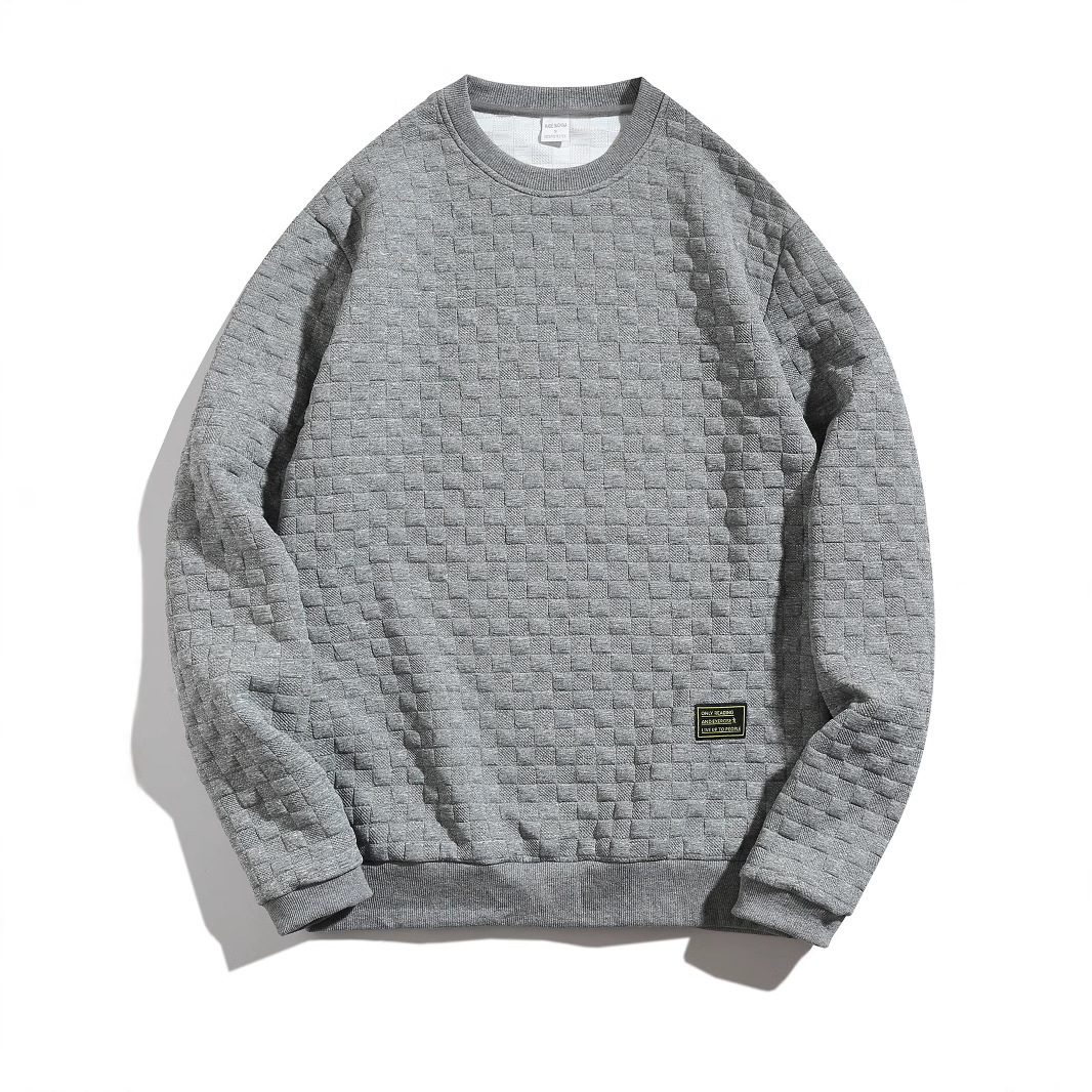 Nuevo comercio exterior de tamaño europeo otoño y invierno delgado cuello redondo cuadrícula de manga larga personalidad europea y americana camiseta legging casual para hombres