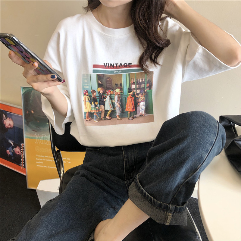 レトロ オシャレ カジュアル 合わせやすい プリント ｔシャツ Royal