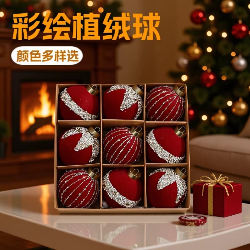 Pintado flocado bola de Navidad bola de decoración de Navidad colgante de árbol de Navidad accesorios de Navidad colgante de decoración de Navidad