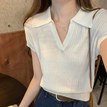 女式V字翻领小飞袖100%天丝T恤衫清凉透气薄款显瘦套头短袖背心