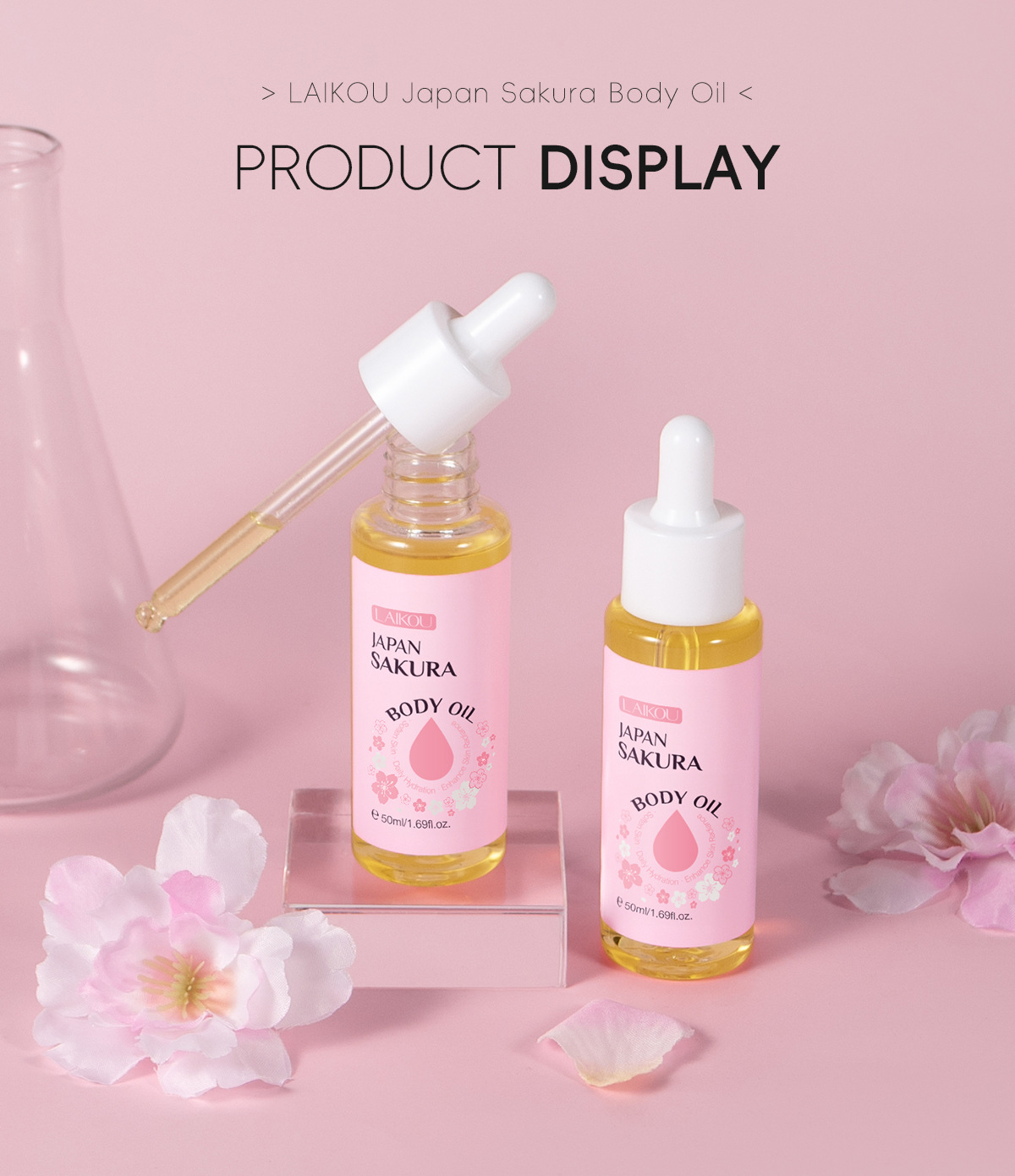 Cross-border Laikou Cherry Blossom Body Essential Oil 50g Moisturizing Essential Oil Hydrating and hydrating Manufacturer in stock, one-piece consignment, English undefined