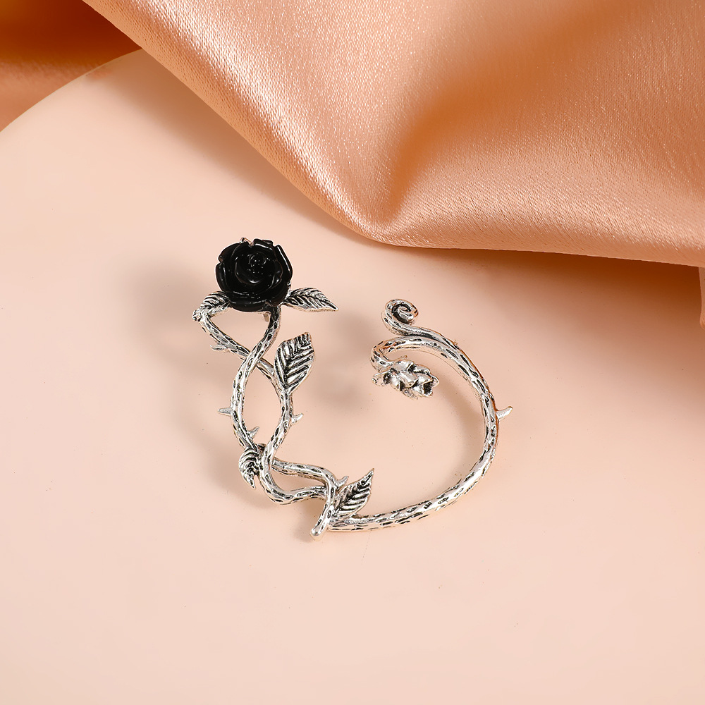 simple rose necklace ring retro simple three-dimensional flower ear clip earring Valentineu0027s Day