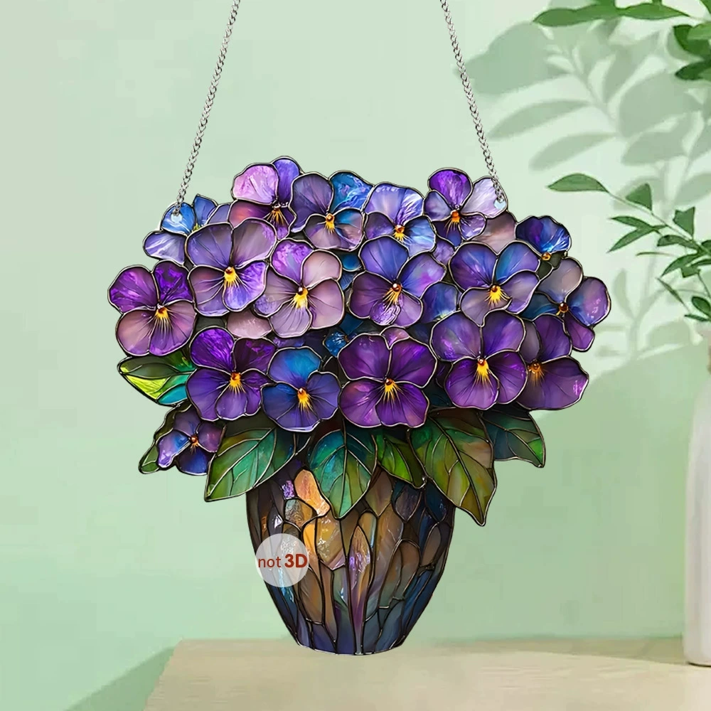 Трансграничные цветы Фиолетовая ваза окна украшения акриловые подвески настенные украшения креативные ремесла подвески для украшения дома