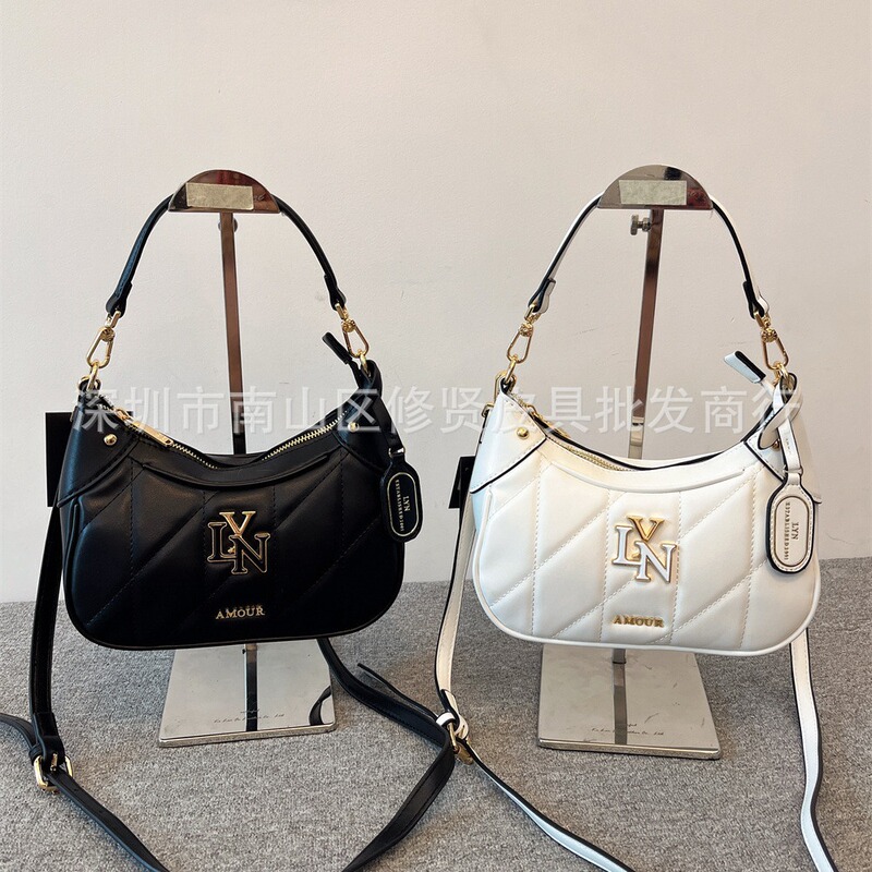 LYN New Artistic Letter Baguette Bag Solid Color Diamond Embroidered Dumpling Bag Portable Shoulder Crossbody Women's Bag