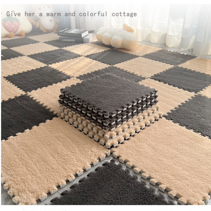 可水洗可裁剪卧室房间全铺床边毛绒地毯家用客厅泡沫地垫拼接毯子