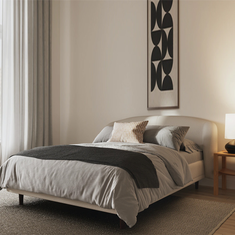 French-style medieval cream lamb wool double wedding bed, Nordic minimalist wabi-sabi style, internet celebrity inn bed, creative princess bed