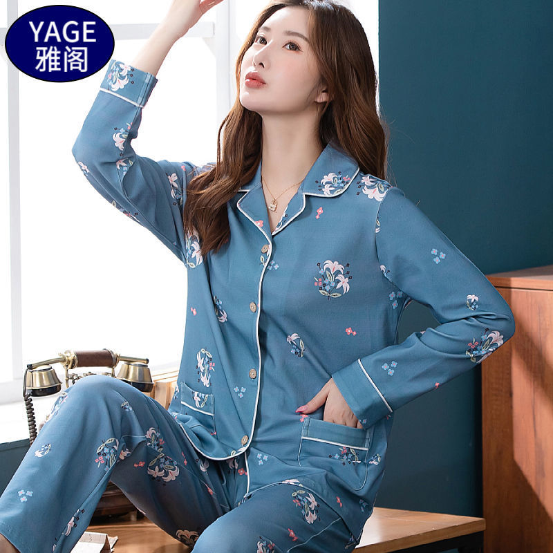 Pijamas de algodón Primavera y otoño de las mujeres chaqueta de manga larga traje de mediana edad y las madres mayores más tamaño al aire libre desgaste del hogar de invierno