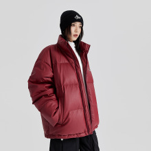 鸭绒羽绒服男女冬季加厚保暖PU皮面包服字母印花立