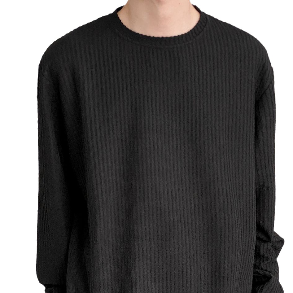 Texturéiert Pit Sträif Laangärm T-Shirt fir Hären Hierscht Loose Casual Shirt Weich Sticky Ins Round Hals Top Trendy Mark_voghion.com