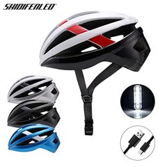 【】自行車騎行頭盔帶USB充電尾燈夜間山地公路安全帽裝備