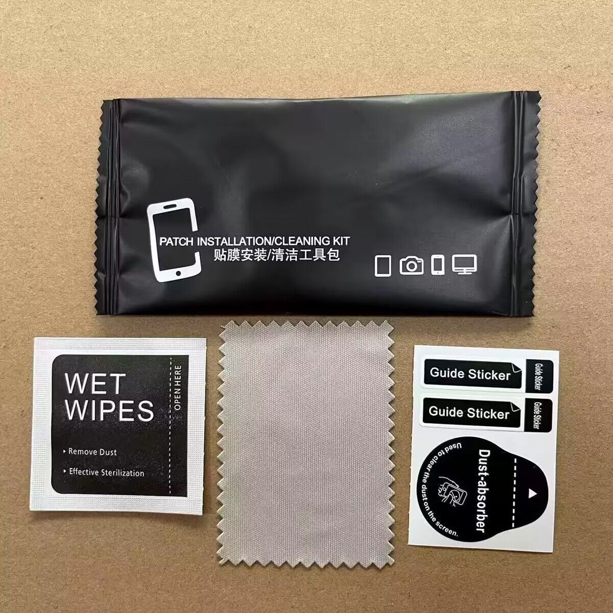 Película de película templada kit auxiliar bolsa de limpieza toallitas de limpieza de pantalla del teléfono móvil bolsa de alcohol auxiliar bolsa húmeda y seca