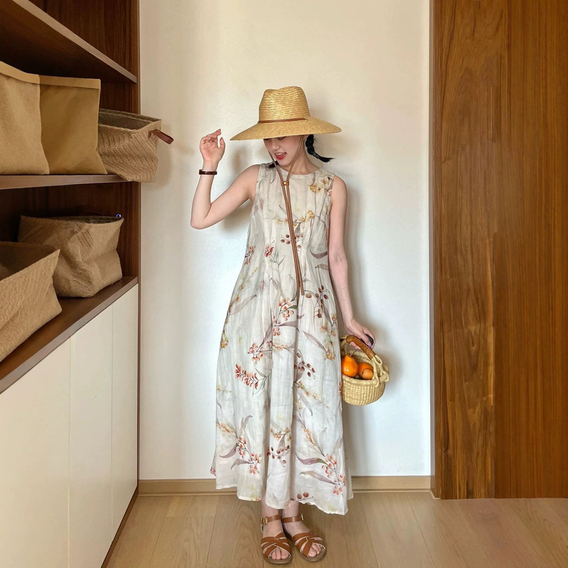 Plant-Dyed Ramie Series Loose Sun-Protective Shirt A0536, Waist-Cinching Design Dress That Looks Slimming A0537