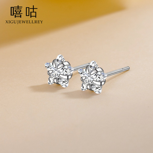 Xigu E1525 S999 Silver Needle Star Zircon Earrings for Women Mini Small Sleeping No-Pick Earrings for Ear Holes