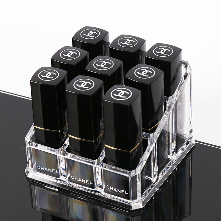 9-Grid Lipstick Storage Box Desktop Lip Glaze Multi-Grid Cosmetic Lipstick Rack Storage and Sorting Box Transparent Display Rack