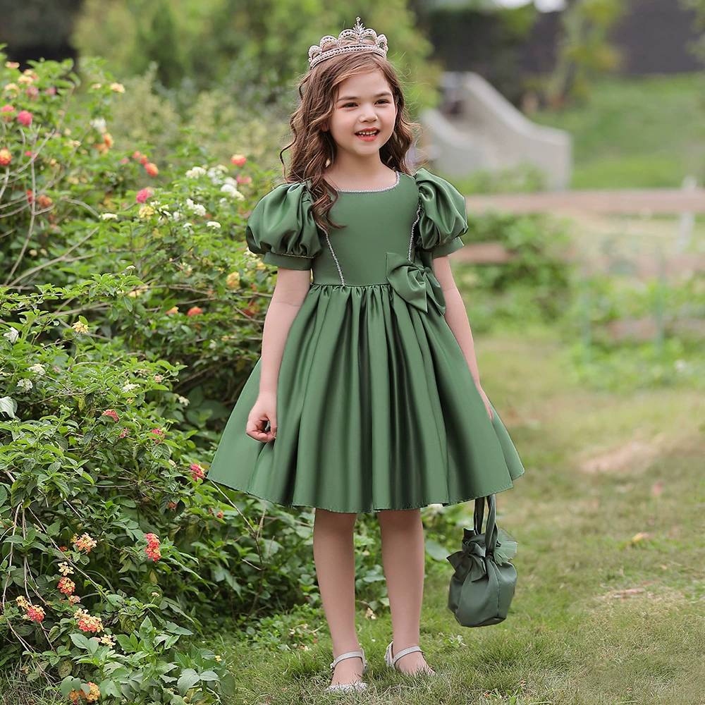 Внешняя торговля детские платья с пузырьками рукава бант праздничный сценический подиум платье кованое платье маленькая девочка платье