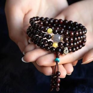 Authentic genuine goods Authentic Leaflet Rosewood 108 Beads Beads for Men and Women Bracelet Old Material Indian Rosewood Bracelet
