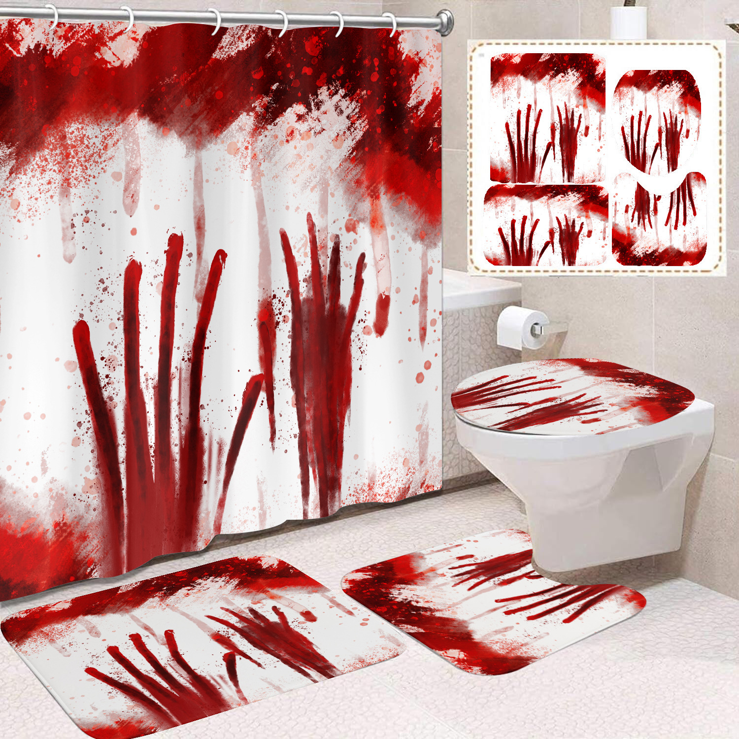 Ventas transfronterizas de Halloween cortina de baño cortina de noche terror impresión digital cortina de baño impermeable cortina de baño mayorista
