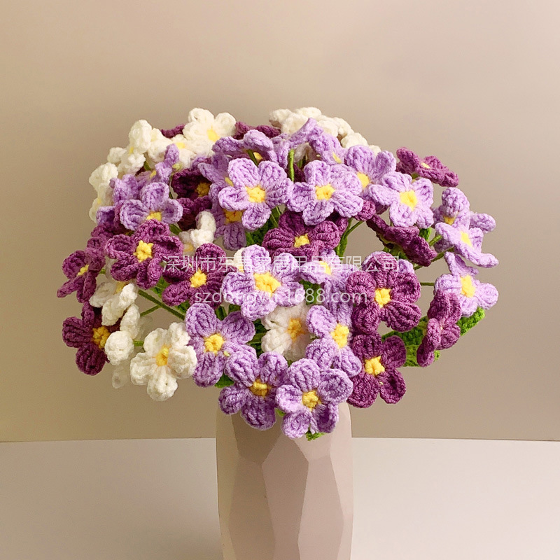 Forge-me-not ramo eterno tejido a mano ganchillo gancho lana flor artificial producto terminado regalo para el Día del Maestro