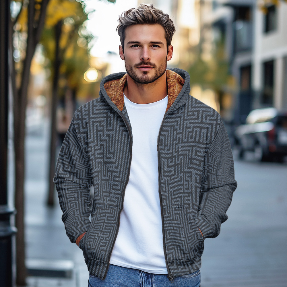Giacca in cotone spesso con cappuccio e cerniera da uomo in stile europeo stampato autunno e inverno 2024_voghion.com