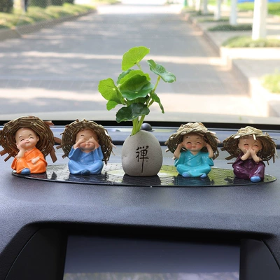 Car ornaments: Creative Swinging Four Little - four-no-straw-hat-monk-lotus-leaf-zen-leopard-mat