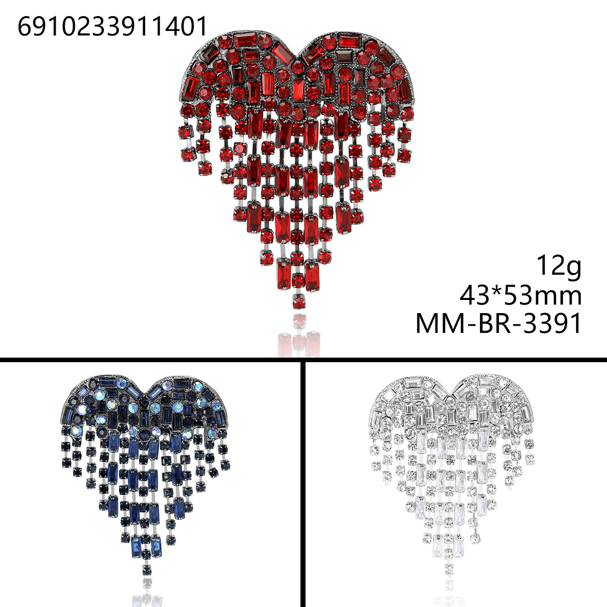 New Korean Style Alloy Rhinestone Heart Tassel Brooch High-end Fashion Women's Suit Cardigan Corsage Jewelry Pin