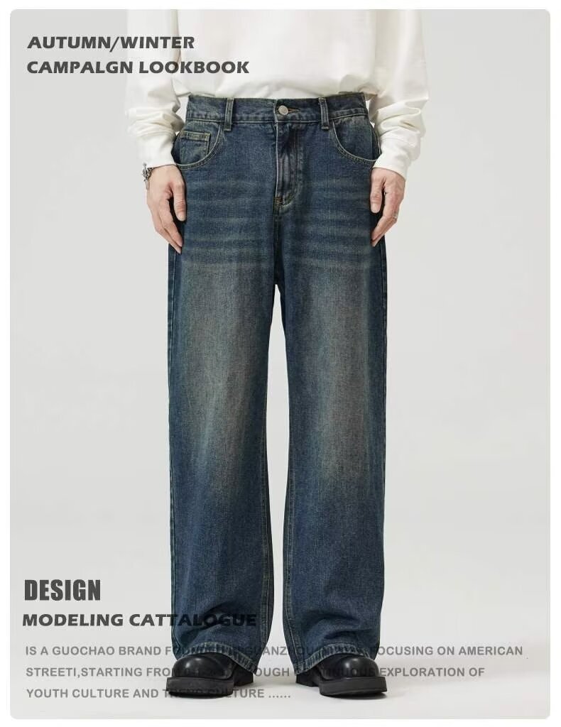 Streetwear Washed Denim Jeans – Loose Fit Straight-Leg Vintage Jeans For Men (Light Blue/Black/Retro, S-Xxxl)_mkmklike.com