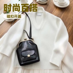 新商品大容量革口金バッグトレンドins口金クリップシングルショルダーバッグレトロ百合純色pu皮女性バッグ