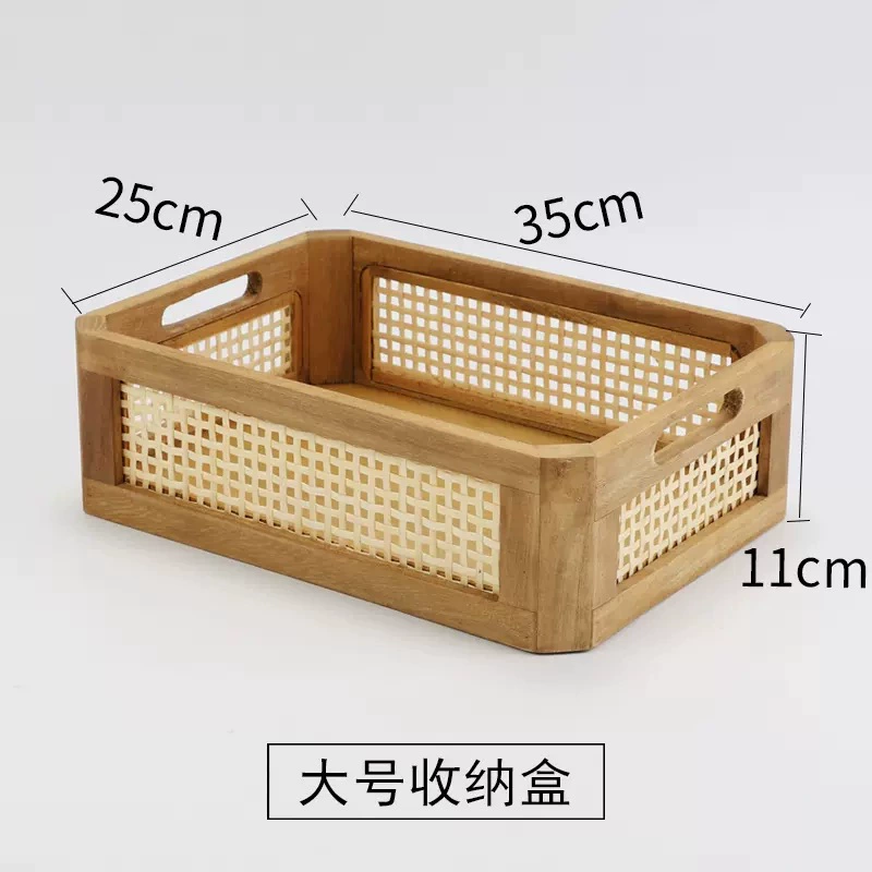 Retro table storage box from natural wood, storage basket, storage system